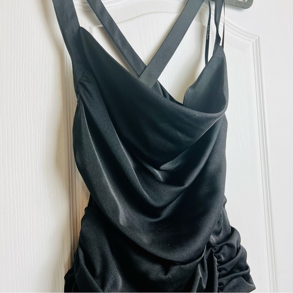 NWT For Love and Lemons Willa Ruched Formal Satin Maxi Gown Dress Small S Black - Picture 4 of 10